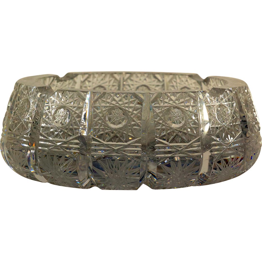 American Brilliant Cut Glass Low Bowl Ashtray: American Brilliant Cut Glass Low Bowl Ashtray. size: h 2.25 L 5.75