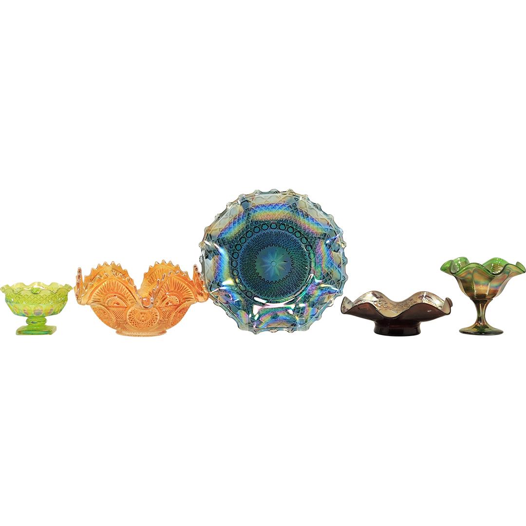 [5] Assorted Colored Carnival and Fenton Glass Bowls, Compotes (1 of 20)