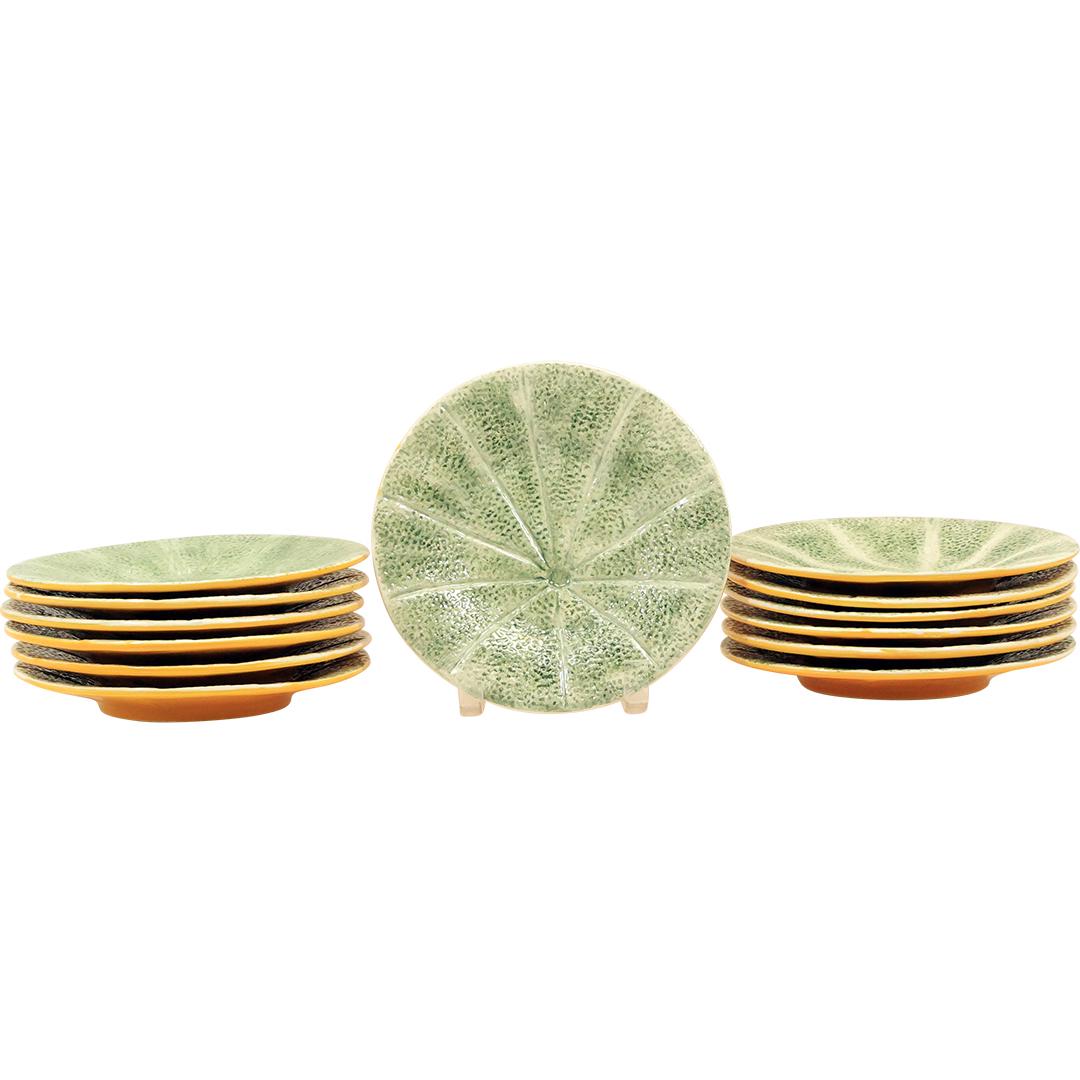 [13] Bordallo Pinheiro Majolica Melon Luncheon Plates 8 inches diameter (1 of 19)