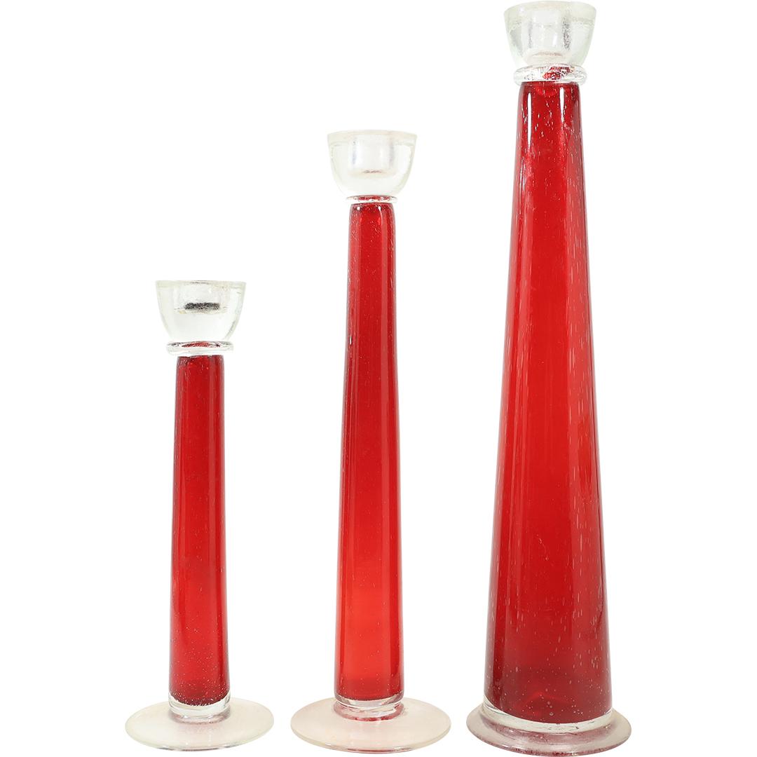 [3] Mid-Century Modern Red Glass Candle Holders in Graduated Sizes (1 of 18)