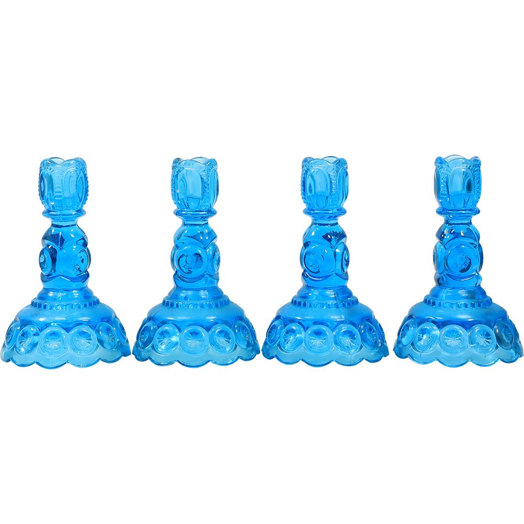 [4] L E Smith Blue Glass Moon and Stars Candlesticks 6.25 inches height (1 of 8)