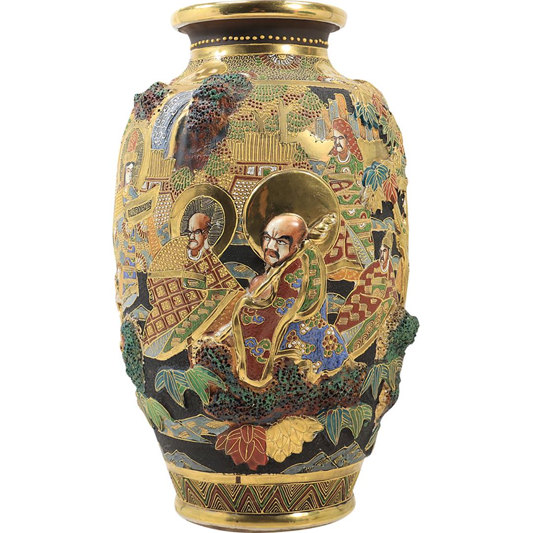 Circa 1920s Satsuma Immortal Figures Japanese Porcelain Vase Lamp Base (1 of 20)