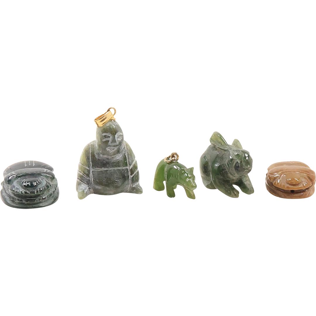 [5] Assorted Miniature Jade Pendants: 2 Scarabs, Bear, Figure, Rabbit (1 of 17)