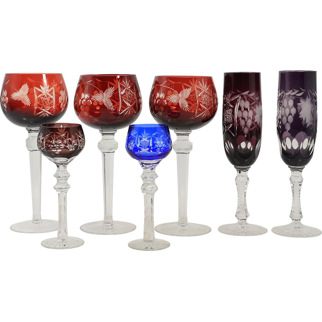 [7] Bohemian Assorted Colored Glass Cut to Clear Stemware Cocktail Glasses (1 of 20)