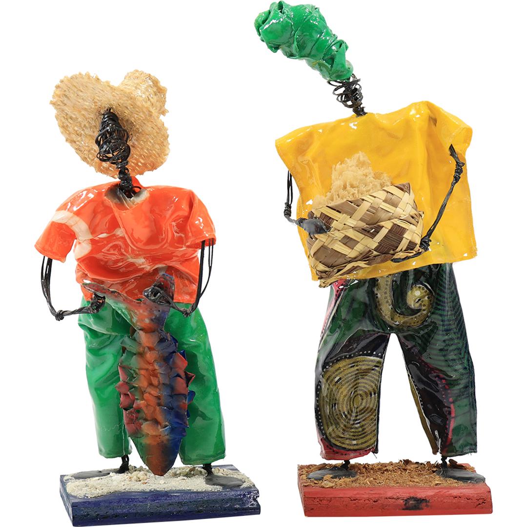[2] Artist Signed Folky Paper Mache "Lil' Locals" Figure Sculptures 9 inches & 13 inches height (1 of 18)