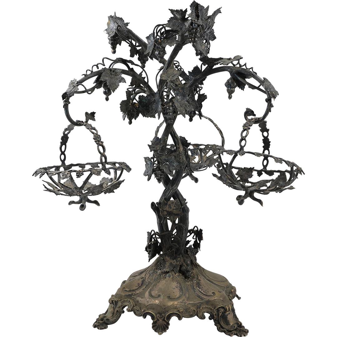 Unique 19th C. Victorian Silver Plate TREE Center Stand 2 Hanging Baskets 19.25 inches height (1 of 15)