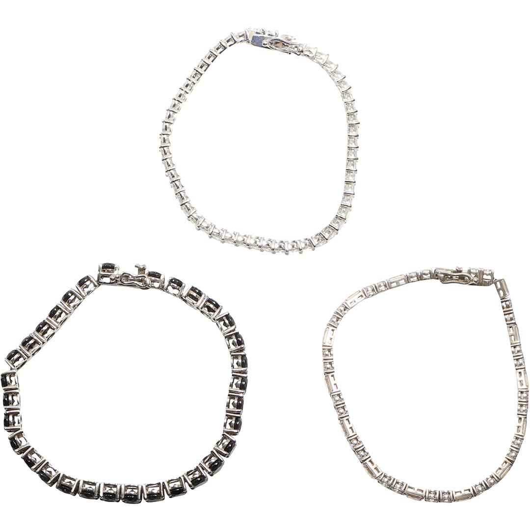 [3] Tennis Bracelets Marque CZ Links, Round & Baguette CZ Links, Faux Black Onyz Diamond CZ: [3] Tennis Bracelets Marque CZ Links 7 in. x 1/4 in. , Round & Baguette CZ Links 7 in. x 1/8 in. , Faux Black Onyz Diamond CZ 7 in. x 1/4 in.