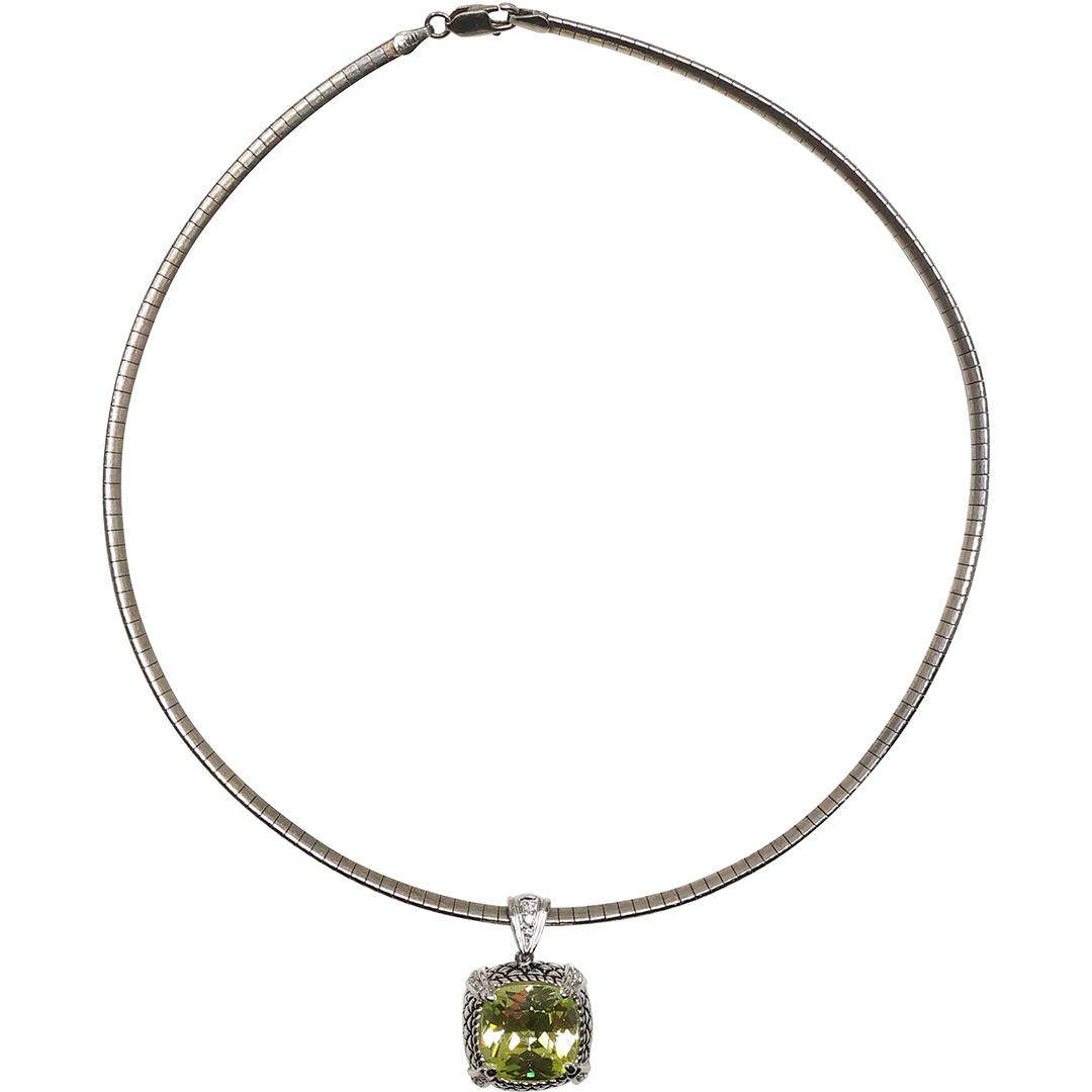 .925 Sterling Silver DC Yellow Citrine and Diamonds Pendant Necklace .925 Snake Chain (1 of 9)