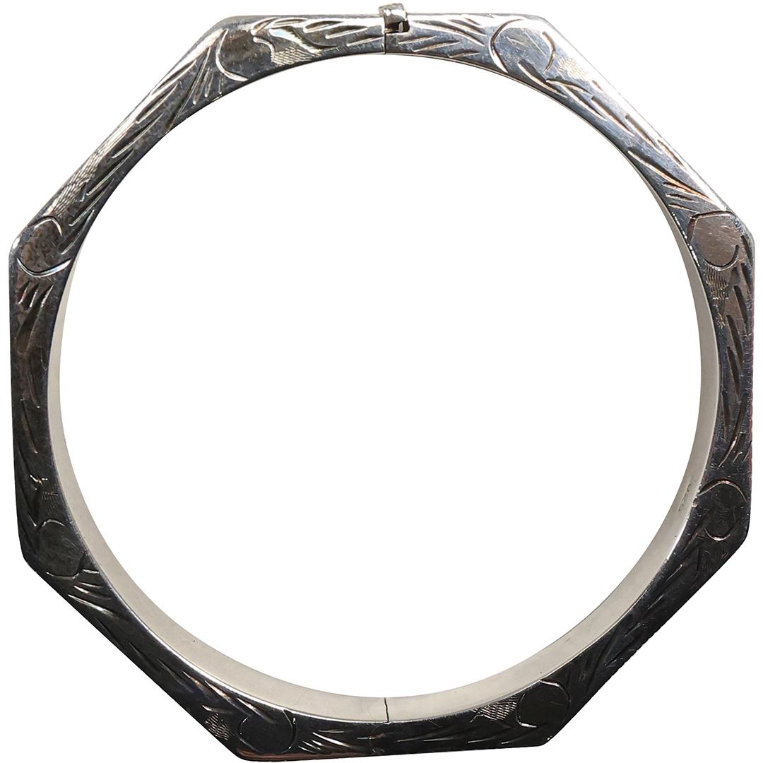 .925 Sterling Silver Octangonal Etched Bangle Bracelet 2 5/8 in. diameter (1 of 14)