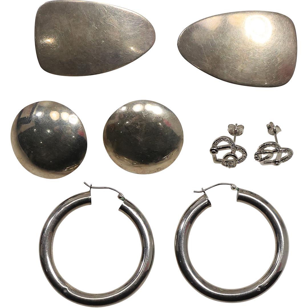 [4] Pairs Assorted Sterling Silver Earrings, Modernism, Hoops, Hearts (1 of 9)