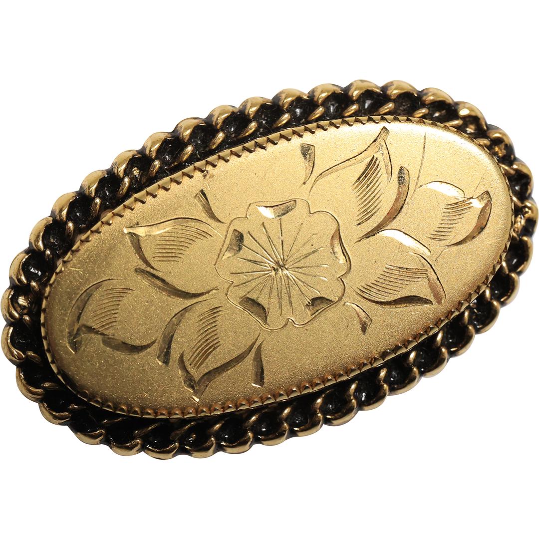 marked 12K GF Victorian Etched Oval Pin 1 in. x 1 1/2 in.  in Original Box 3 1/2 in. x 2 1/4 in. (1 of 10)