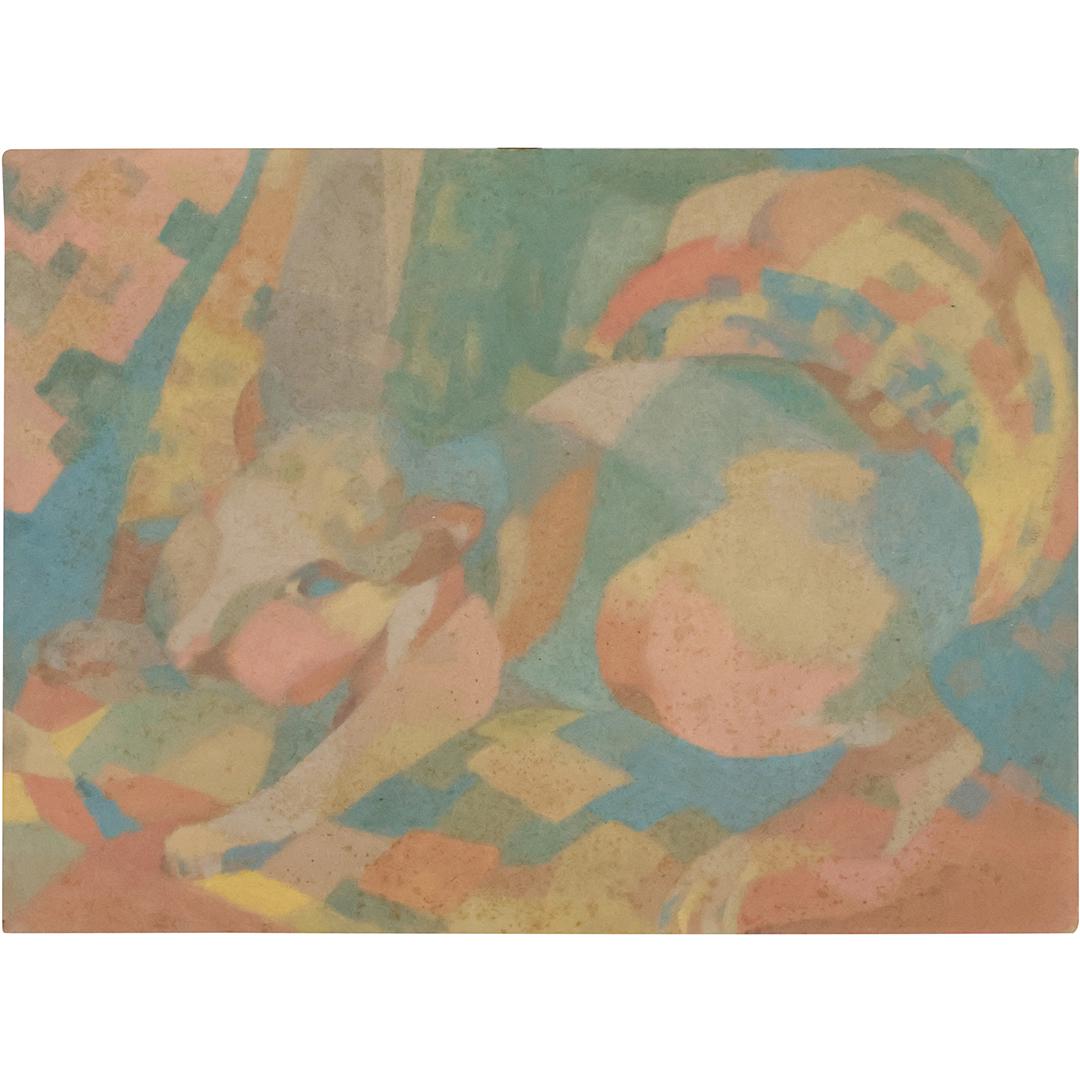 LOLA BURKOUSKY, 1950s Abstract Oil Painting on Board "The Squirrel" (1 of 11)