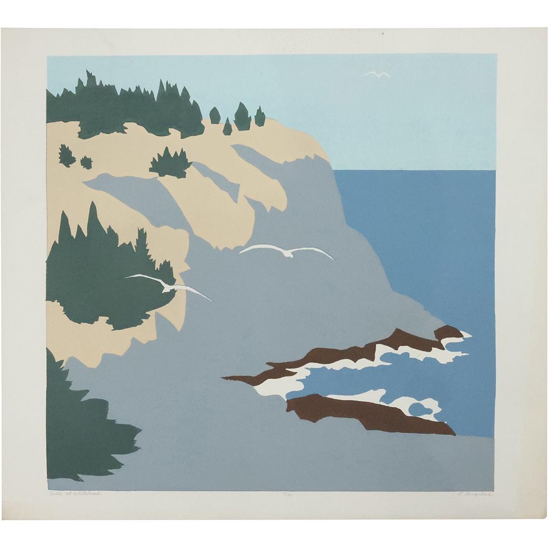 Robert Angeloch 1922-2011, Woodcut, "Gulls at Whitehead" #8/20, Pencil Signed: Robert Angeloch 1922-2011, Woodcut, "Gulls at Whitehead" #8/20, Pencil Signed. Provenance: acquired directly from Artist's Estate Woodstock New York. Well Listed American Artist. size: 19.75 x 22. ASK