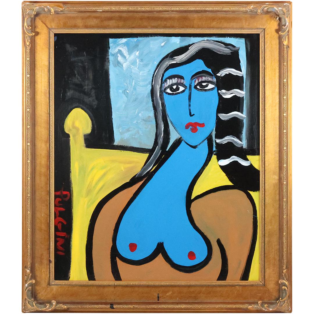 Thomas Pulgini, American, Oil on Board Painting Abstract Blue Woman in Chair (1 of 10)