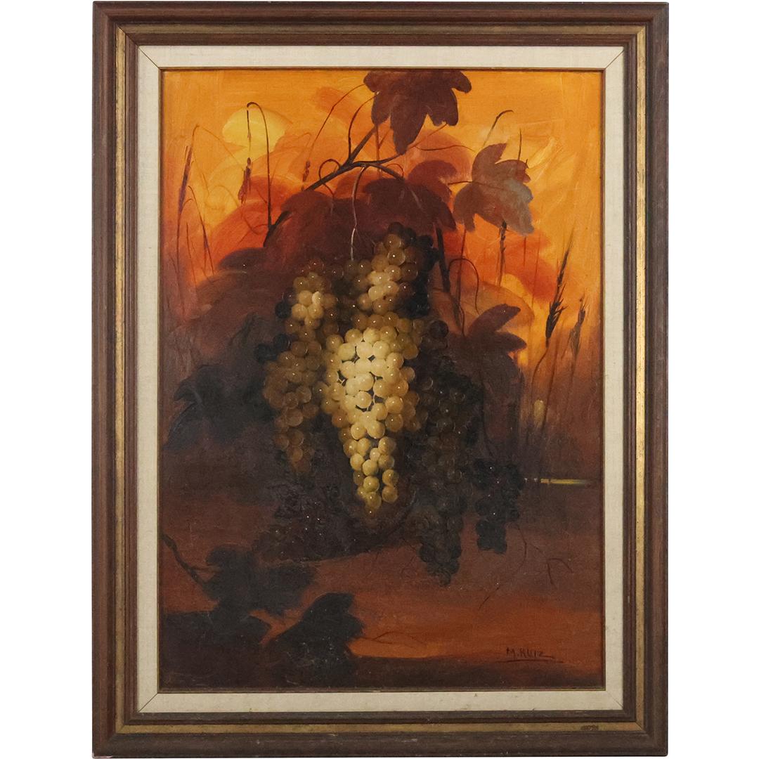 Manuel Ruiz, Spain / U.S.,Fine 20th C. Sill Life Oil Painting Grapes in Sunset Landscape (1 of 12)