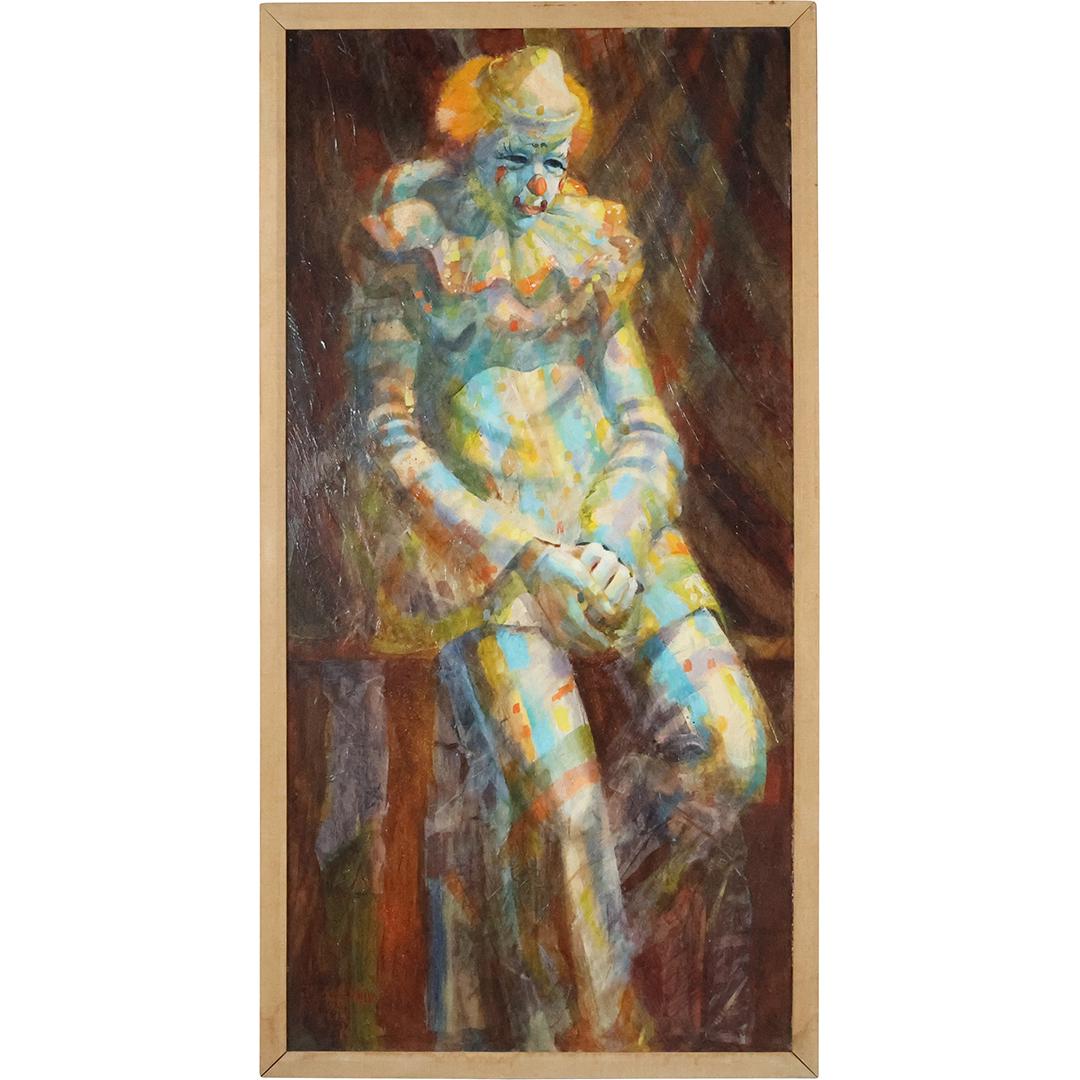 Signed Hammond, Large Vintage Oil Painting CLOWN SEATED ON STOOL - Quality Painting (1 of 12)