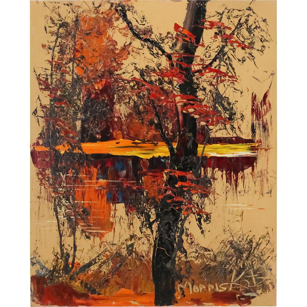 Morris Katz 1975, Jewish American, Acrylic Painting, Autumn Lake Landscape (1 of 10)