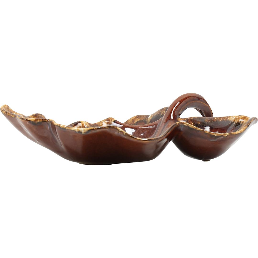 Hull Oven Proof Usa Brown Glazed Ceramic Leaf Serving Dish