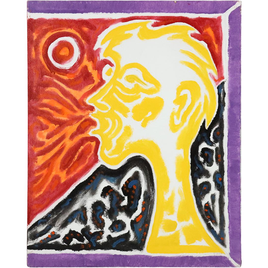 20th C. Abstract Oil on Canvas Painting "Yellow Man", Unsigned (1 of 9)