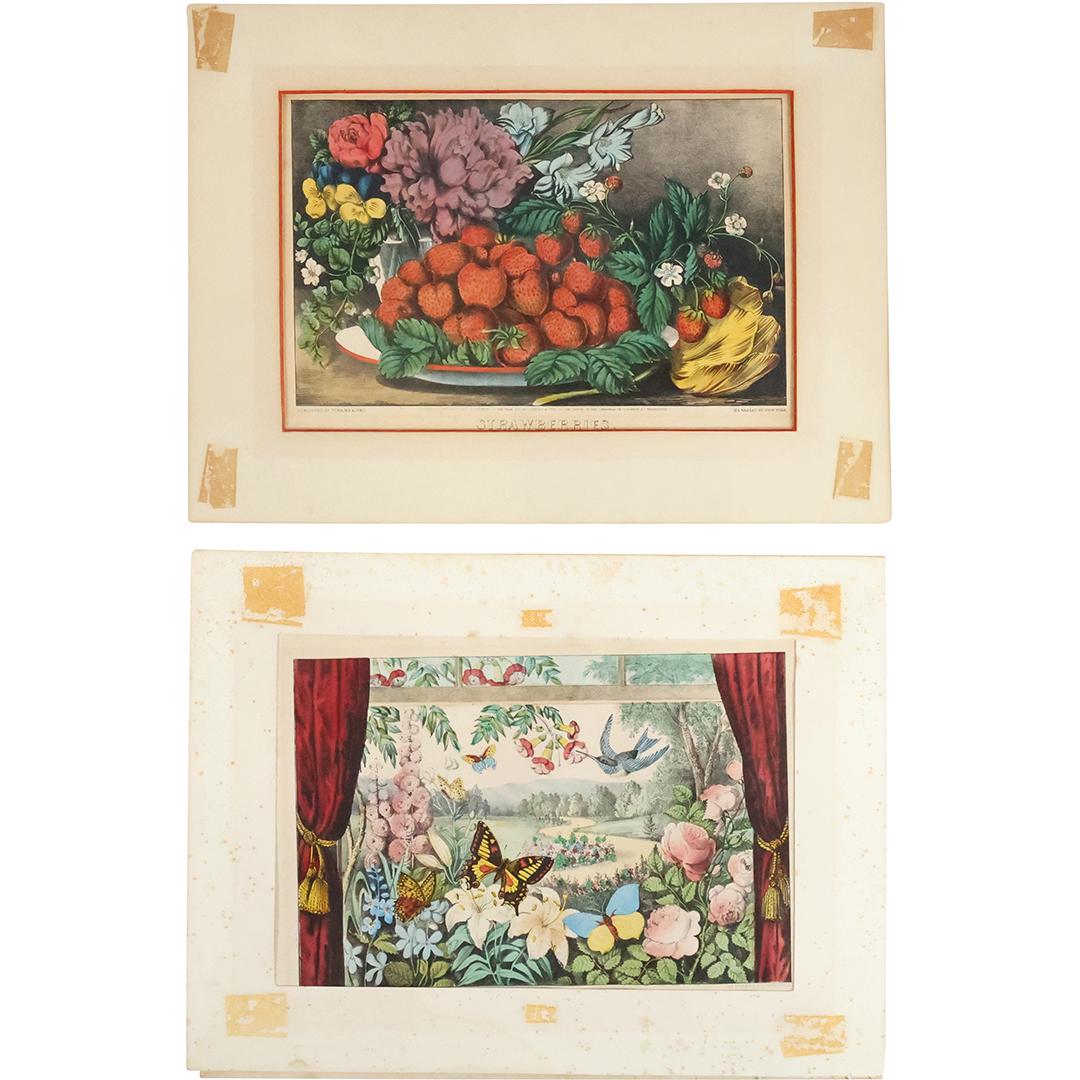 [2] Currier and Ives Nassau St New York Still Life Lithographs, Flowers, Bowl Strawberries (1 of 20)