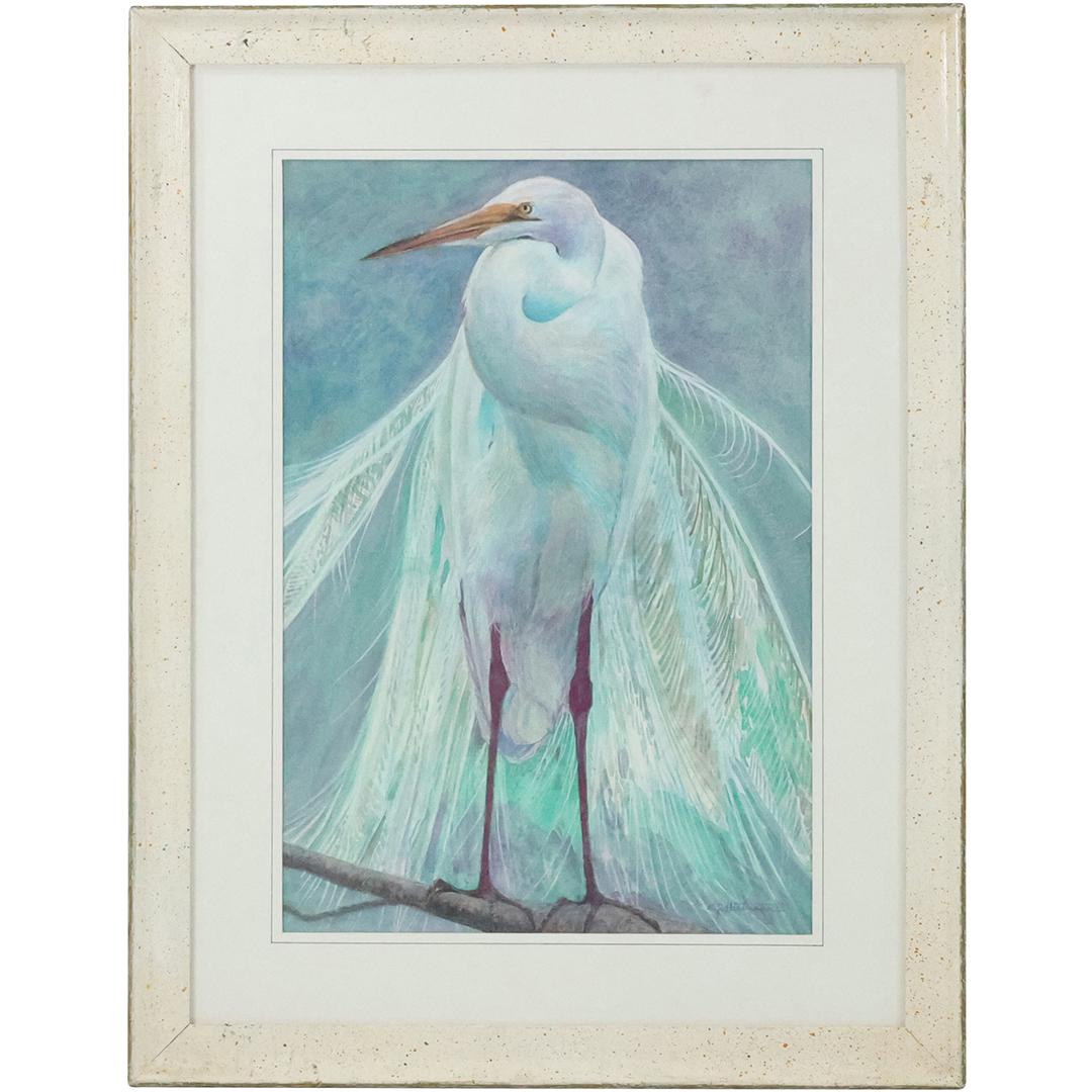 E J Hartmann, American, Watercolor Painting HERON Bird, Framed (1 of 9)