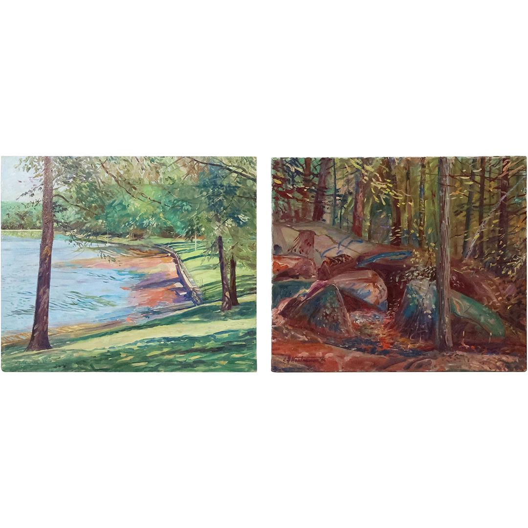 [2] E J Hartmann, American, Oil on Board Paintings, Landscapes, Both Signed (1 of 20)