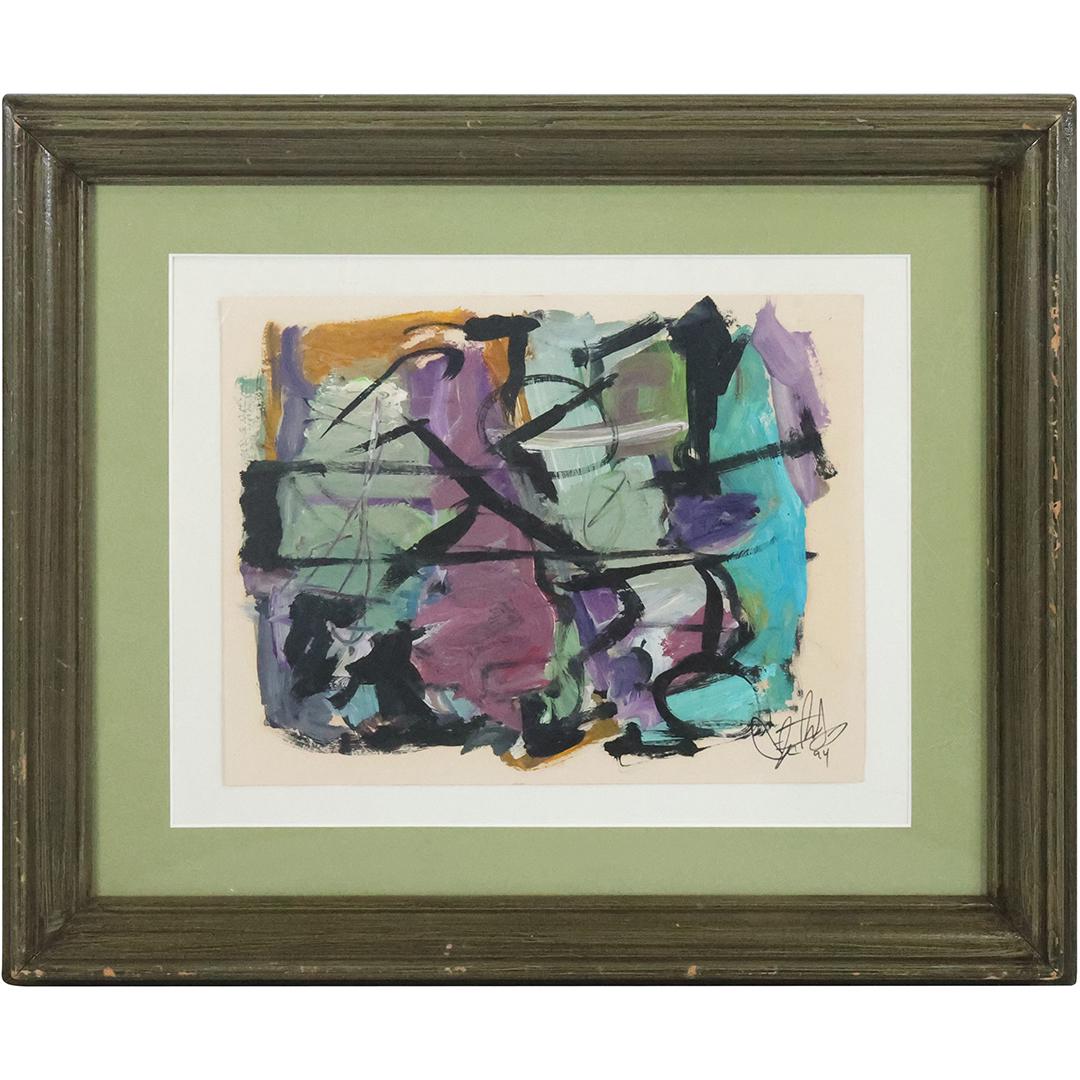 Abstract Painting "Conflict II" 94' oil on paper, Signed Illegible (1 of 12)