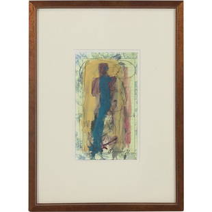 Nathan Oliveira (1928-2010) attributed,  "Standing Figure", Oil Painting on Paper, Framed: Nathan Oliveira (1928-2010) attributed, "Standing Figure", Oil Painting on Paper, Framed. Bears signature. size: 8 x 4.5, 16 x 11.75 outside frame. ASKart: Nathan Joseph Roderick Oliveira (1928 - 2010