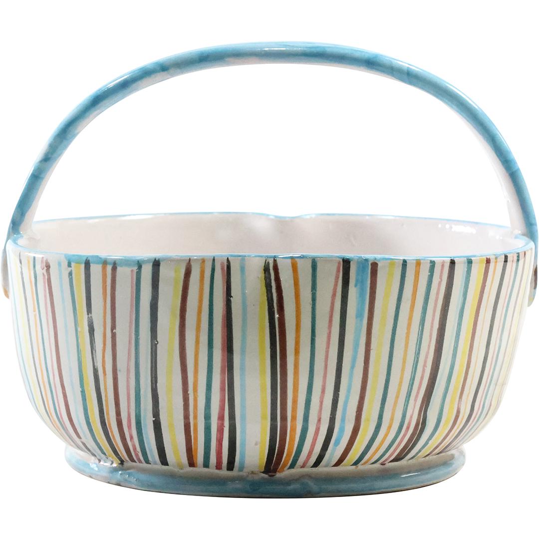Mid-Century Modern Italian Ceramic Basket with Colorful Stripes (1 of 11)