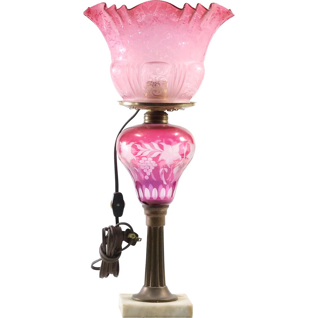 Victorian Bohemium Cranberry Glass Electrified Table Lamp with Cranberry Glass Shade (1 of 10)