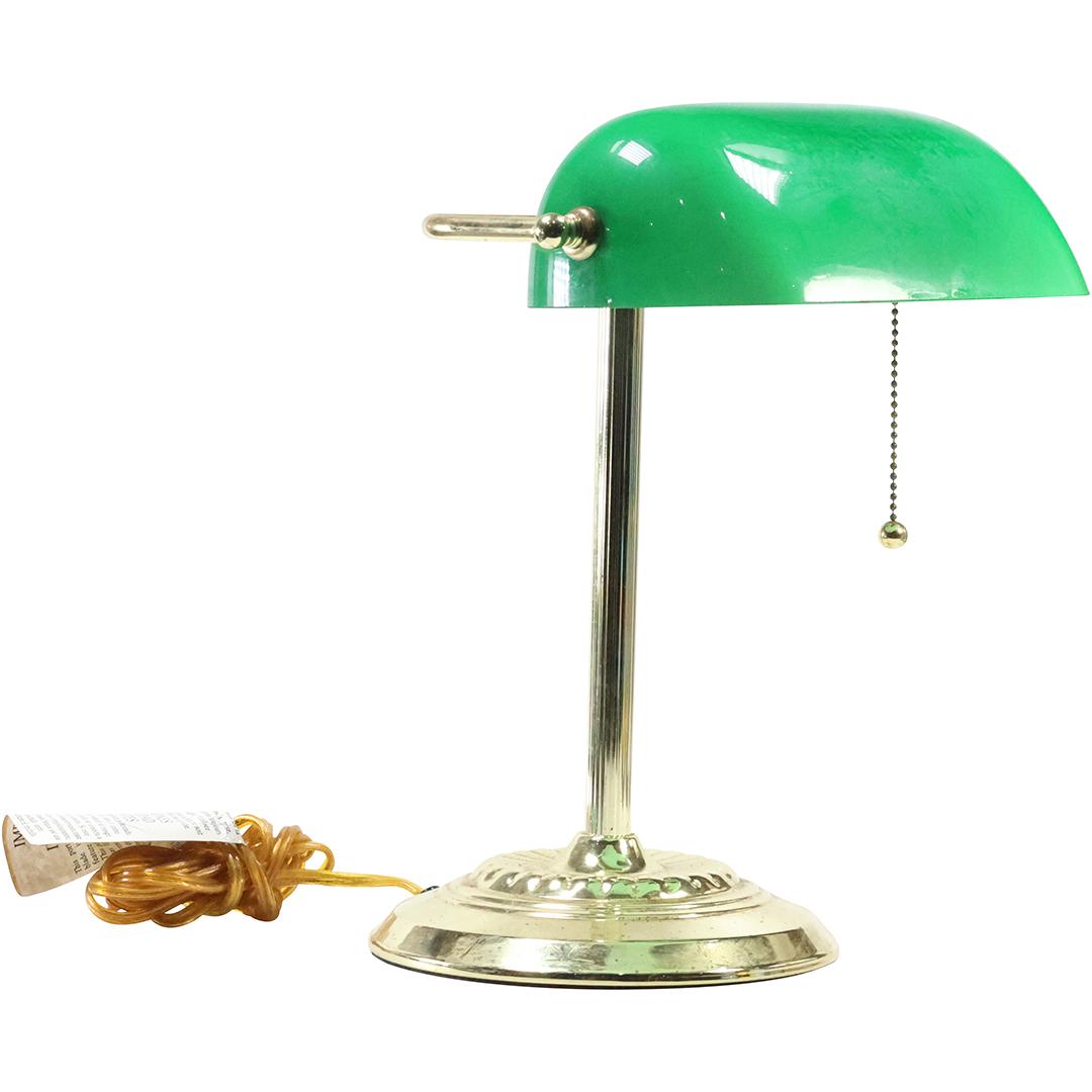 Contemporary Brass Base Banker's Desk Lamp with Green Cased Glass Shade (1 of 10)