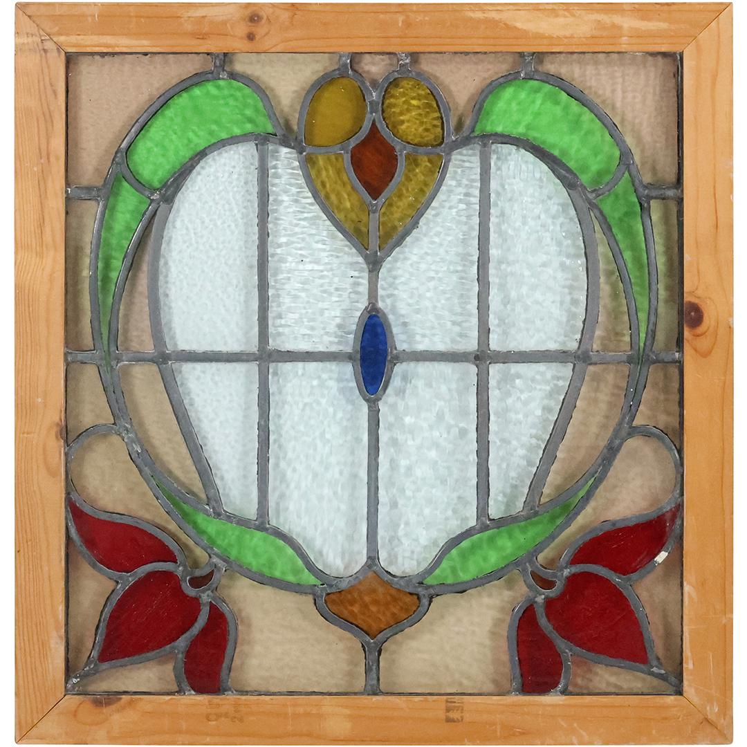 Art Nouveau Stain Glass Window Multiple Colors, Wood Framed: Art Nouveau Stain Glass Window Multiple Colors, Wood Framed. size: 24.5 x 23.25