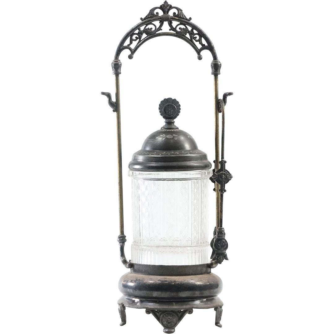 Victorian Silver Plate Pickle Jar with Clear Glass Patterned Jar (1 of 7)