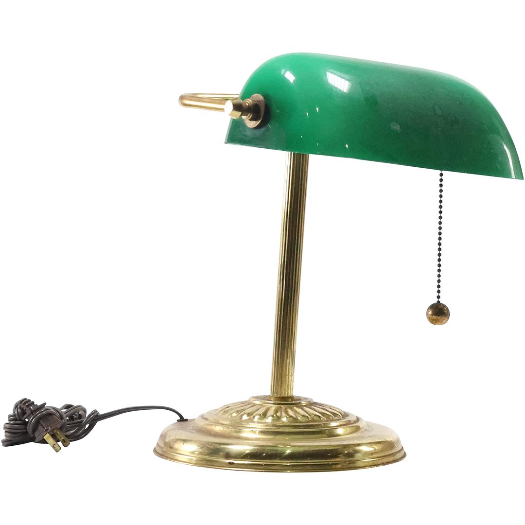 Contemporary Brass Base Bankers Desk Lamp with Green Cased Glass Shade (1 of 10)