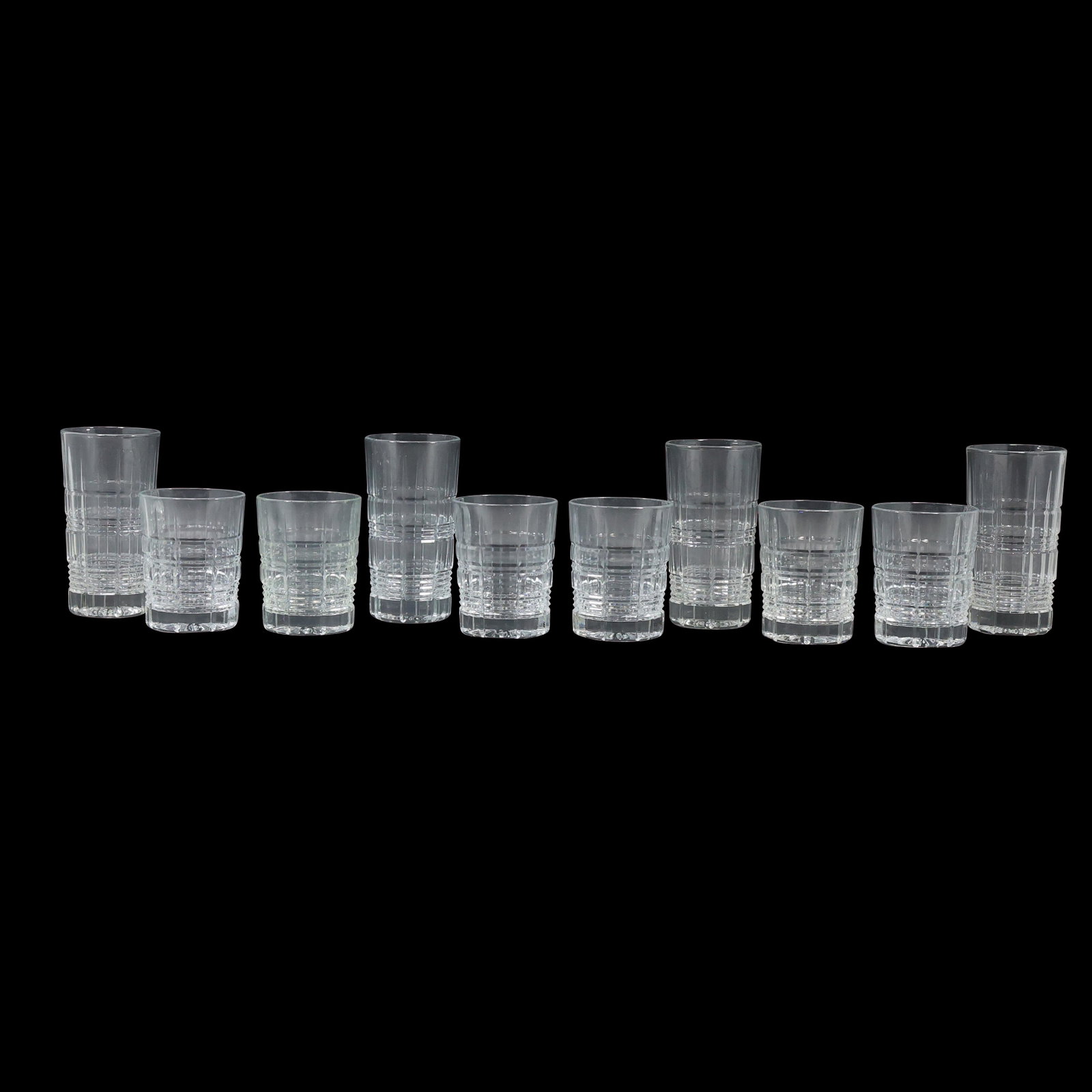 10 Ralph Lauren "Glen Plaid" Crystal Highball & Whiskey Glasses: 10 Ralph Lauren "Glen Plaid" Crystal Highball & Whiskey Glasses. size: h 6 L 3.25 (tall) h 4.5 L 3.25 (short)