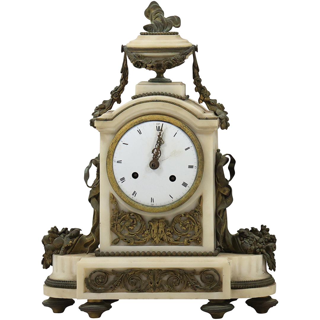 19th C. English Continental Marble and Bronze Mantle Clock with Porcelain Dial 15 inches height (1 of 20)