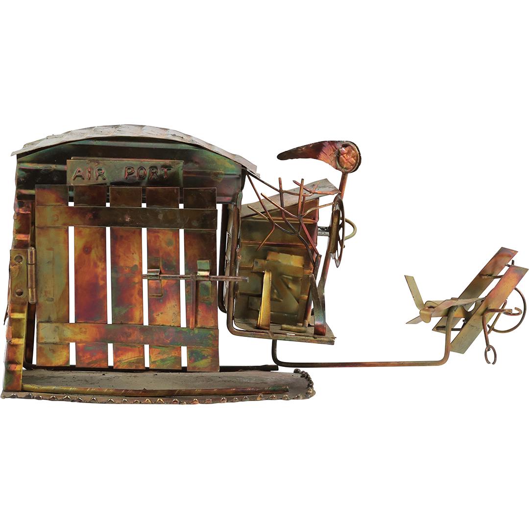 Unique Mid-Century Modern Copper Brass Metal Sculpture AIR PORT Music Box (1 of 19)