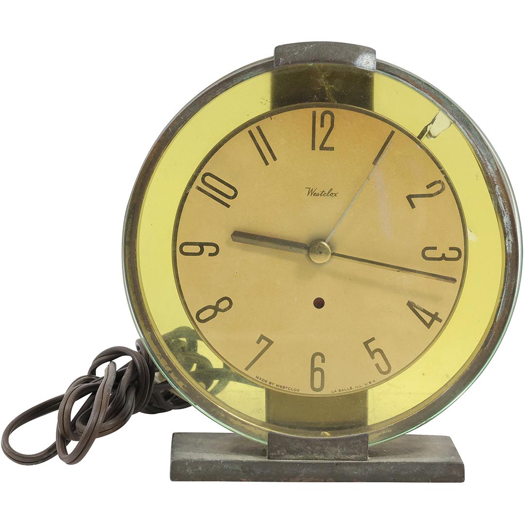 Mid-Century Modern WESTCLOX Round Yellow Electric Desk Clock with Glass Face (1 of 16)