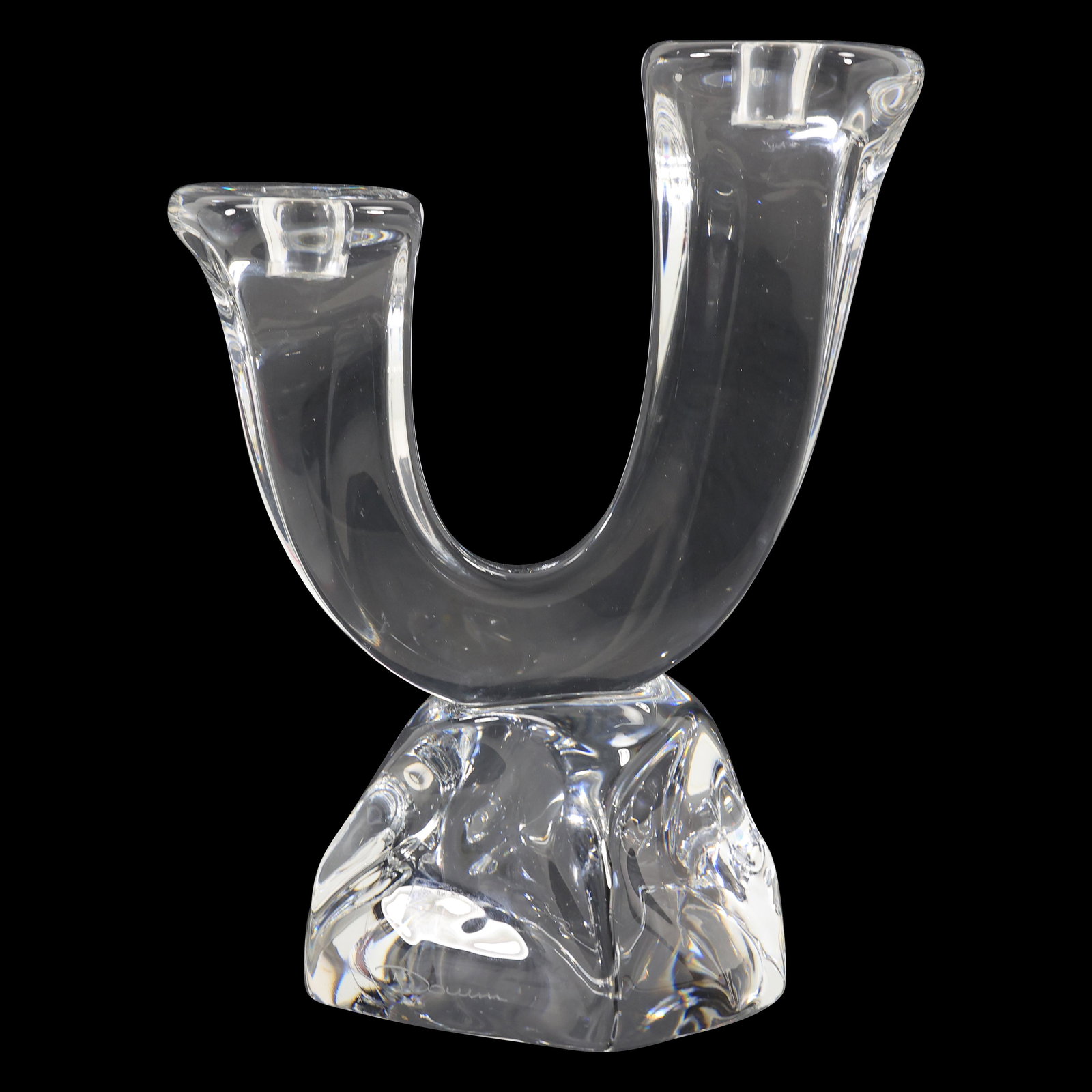 Signed DAUM, French Modern Organic Crystal Glass Double Candlestick 10 inches height (1 of 16)