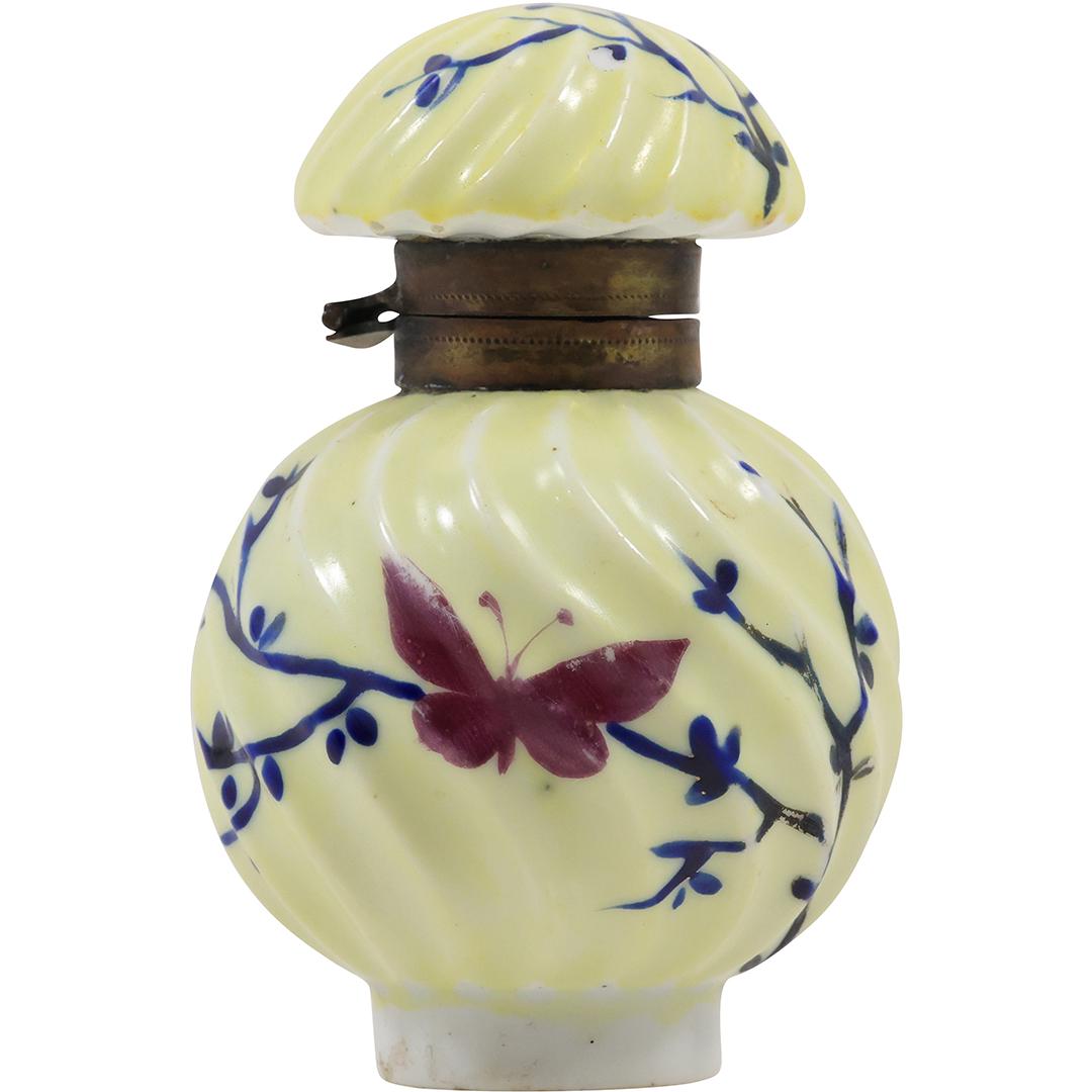 19th C. Wavecrest Glass Container Cologne Bottle Hand Painted Butterfly Decoration (1 of 12)