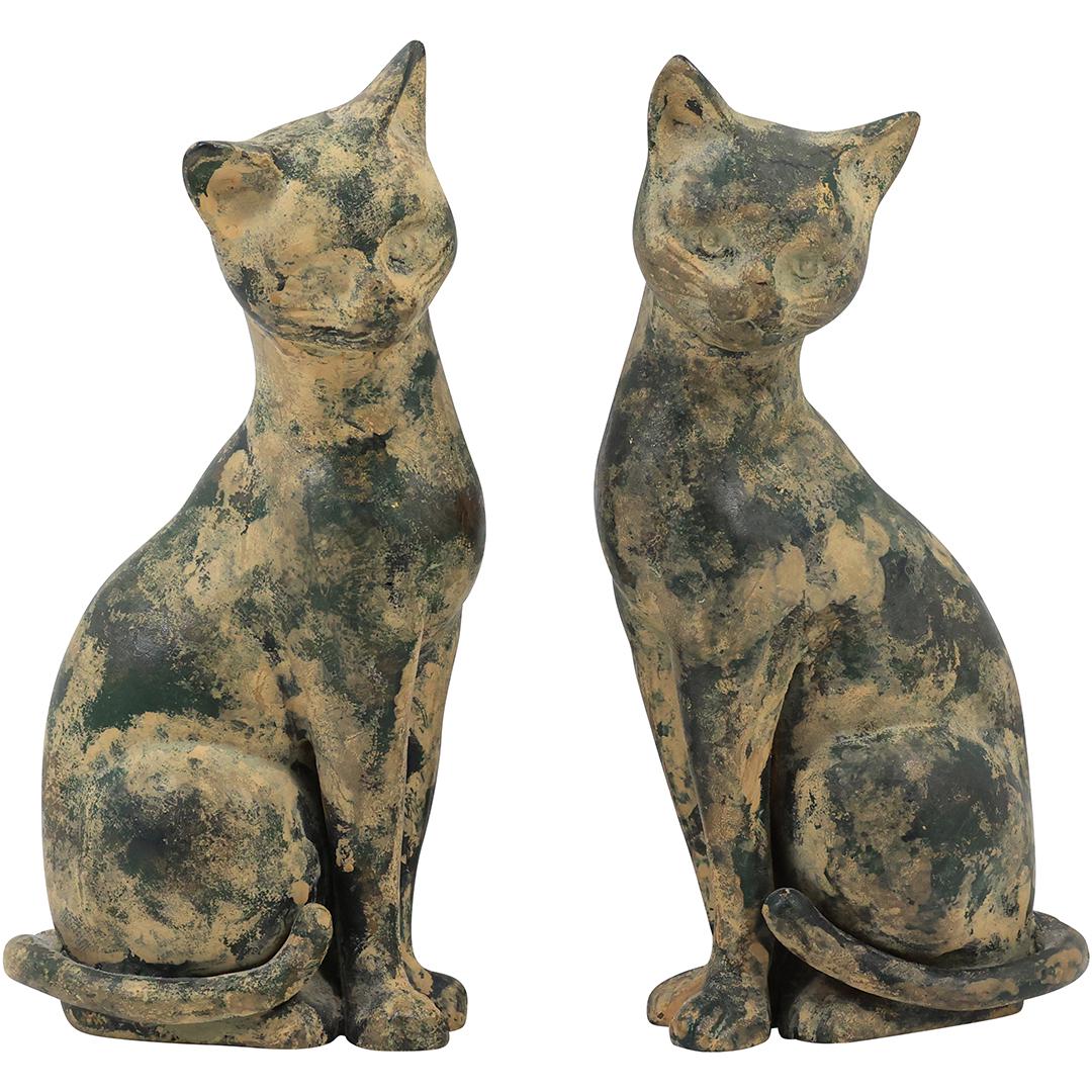 Pair Cast Composition CAT Figure Statues Right and Left Sides 8.25 inches height (1 of 20)