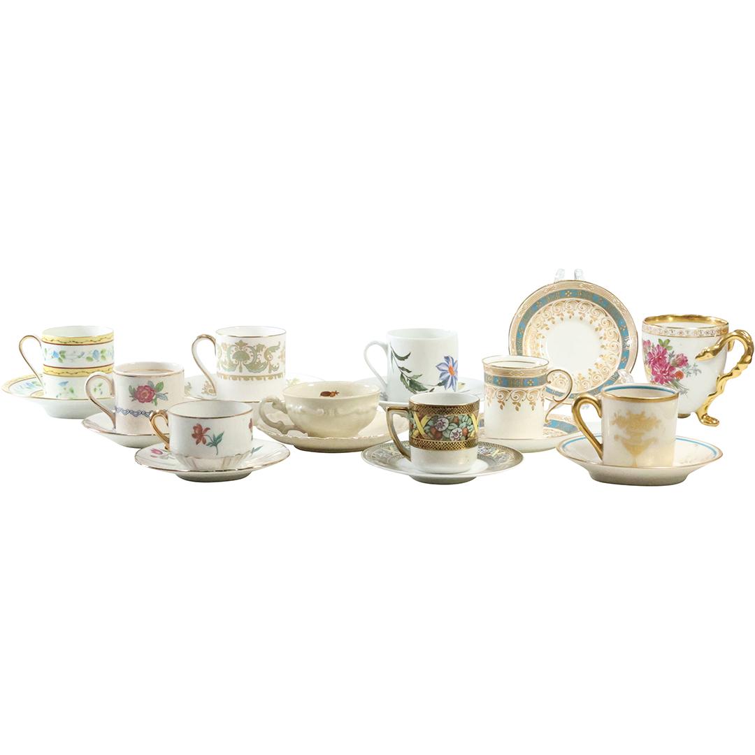 [10] Assorted Fine Porcelain Tea Cups and Saucers: Limoges, Crown Staffordshire, Beehive, (1 of 20)