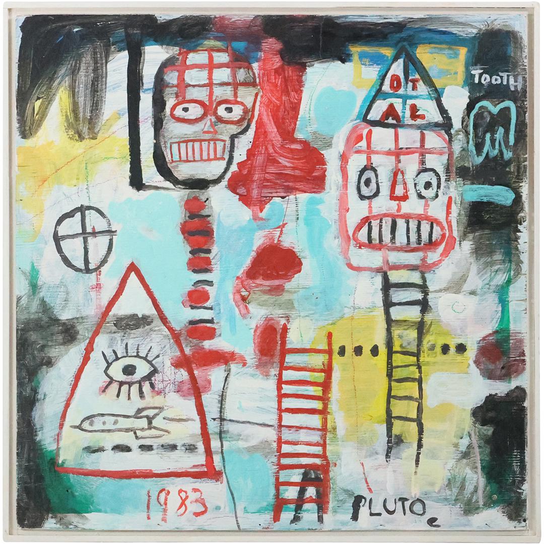 Jean Michel Basquiat attributed to, Street Graffiti Art Oil on Canvas Painting Pluto 1983 (1 of 15)