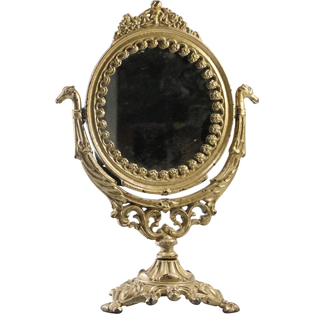 19th C. Victorian Cast Iron Swivel Vanity Dresser Top Mirror (1 of 10)