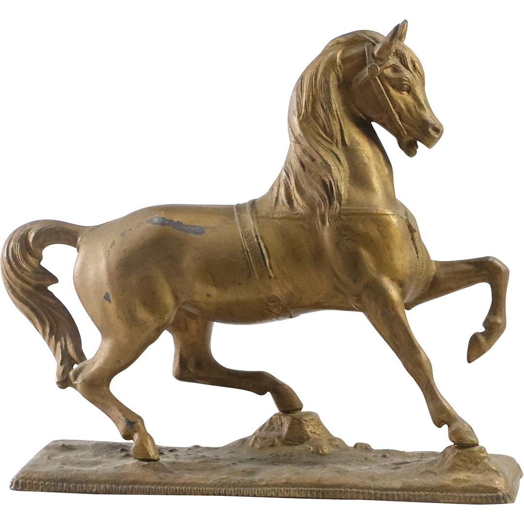 19th C. Antique Cast Brass Trotting Horse Figure Doorstop 9.25 inches length (1 of 9)