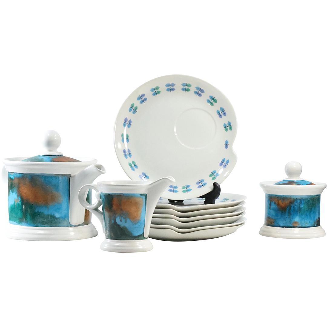 10 Pieces Avoga Blue Ireland Porcelain Tea Set with Luncheon Plates (1 of 20)