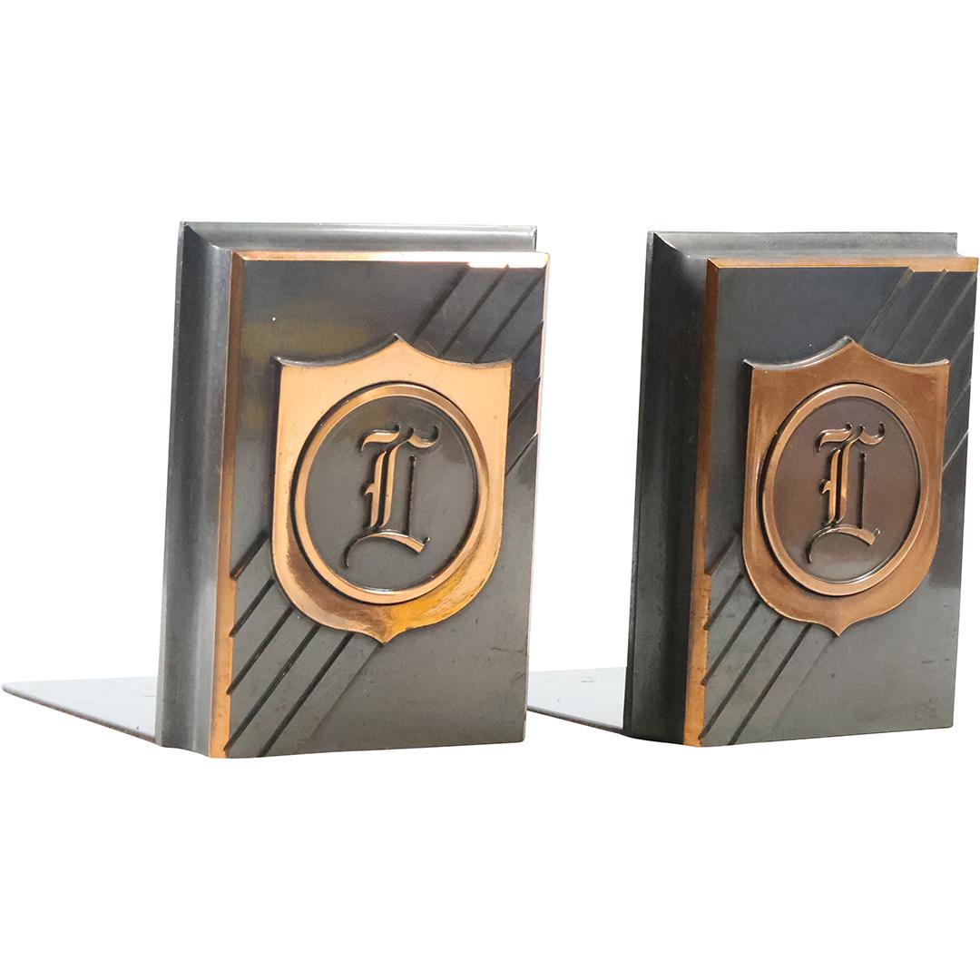 Vintage Metal Bookends Letter "L", Original Bronzed Patina: Vintage Metal Bookends Letter "L", Original Bronzed Patina. size: 5.25 x 4 x 5