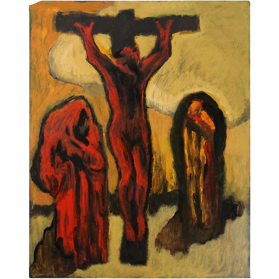 Modernist Religious Figures and Jesus on Cross Oil Painting on Paper (1 of 11)