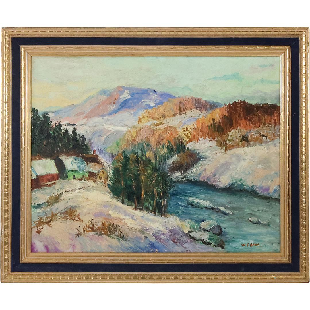 Walter Emerson Baum, [1884-1956 Pa.] Oil Painting Rolling Valley Hills with River, Homes (1 of 12)