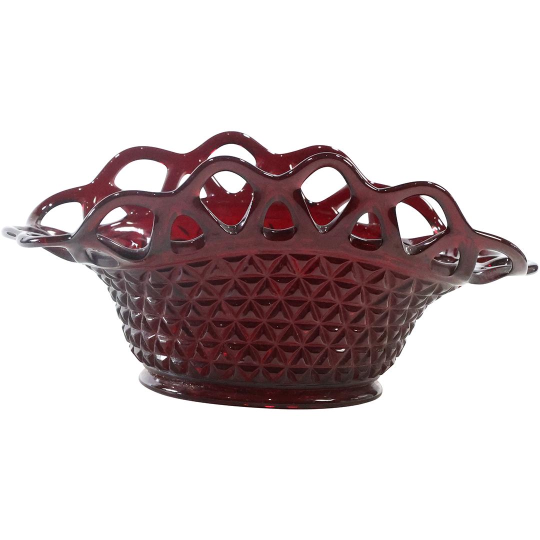 Westmoreland Glass Ruby Red Basket Bowl with Open Lace Rim (1 of 7)